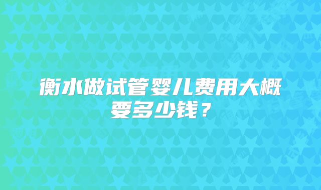 衡水做试管婴儿费用大概要多少钱？