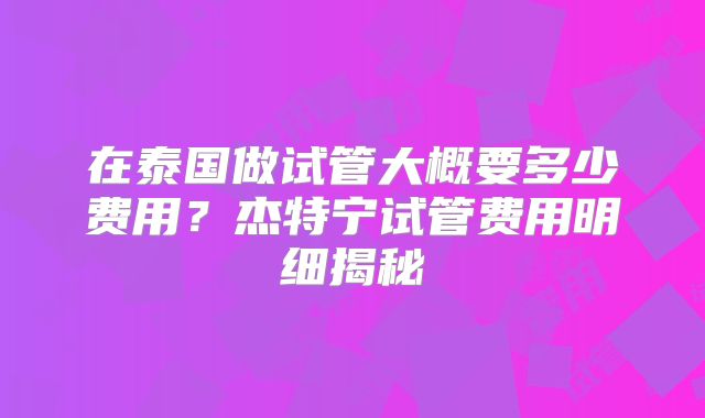 在泰国做试管大概要多少费用？杰特宁试管费用明细揭秘