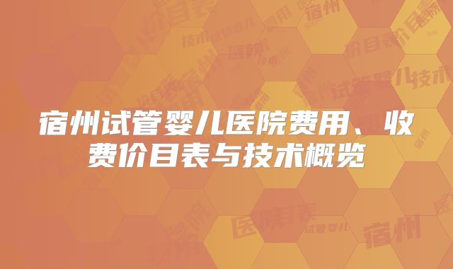 宿州试管婴儿医院费用、收费价目表与技术概览