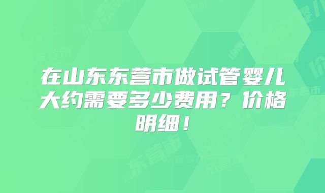 在山东东营市做试管婴儿大约需要多少费用？价格明细！
