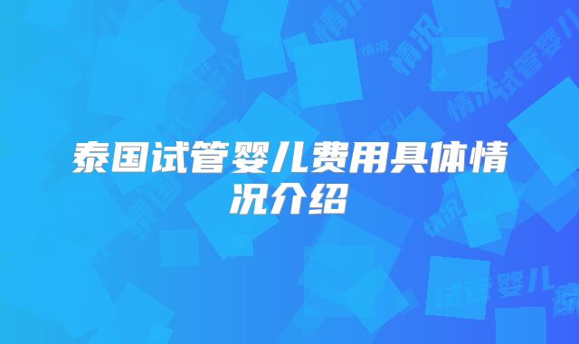 泰国试管婴儿费用具体情况介绍