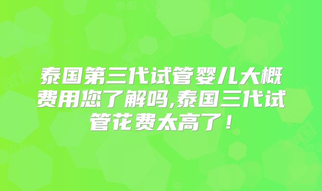 泰国第三代试管婴儿大概费用您了解吗,泰国三代试管花费太高了！