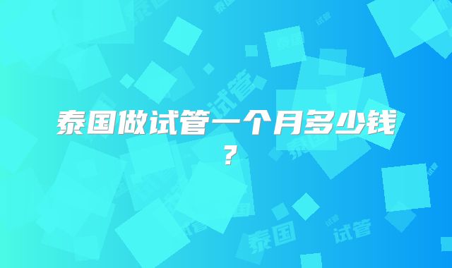 泰国做试管一个月多少钱?