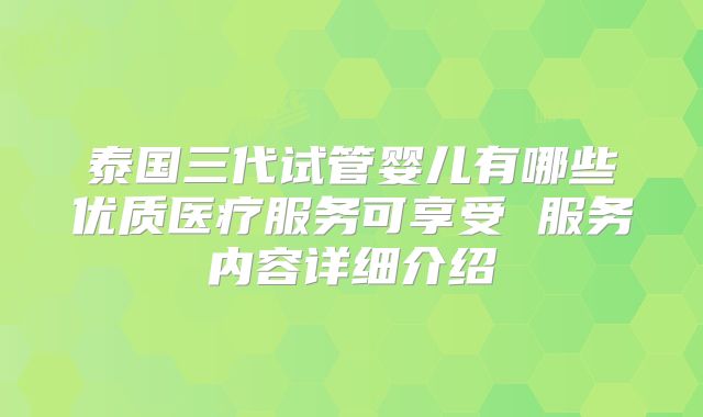 泰国三代试管婴儿有哪些优质医疗服务可享受 服务内容详细介绍