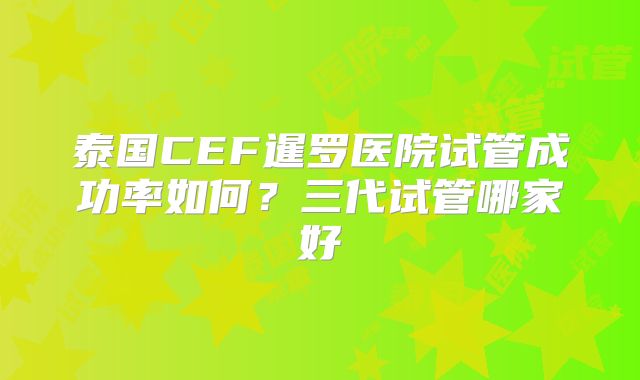 泰国CEF暹罗医院试管成功率如何？三代试管哪家好