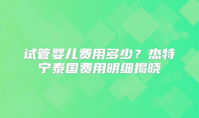 试管婴儿费用多少？杰特宁泰国费用明细揭晓
