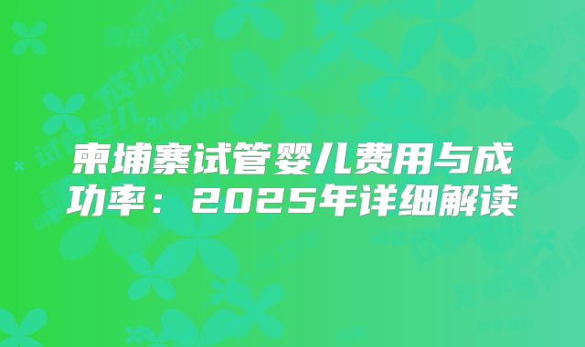 柬埔寨试管婴儿费用与成功率：2025年详细解读