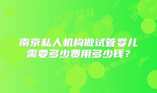 南京私人机构做试管婴儿需要多少费用多少钱？