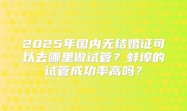 2025年国内无结婚证可以去哪里做试管？蚌埠的试管成功率高吗？