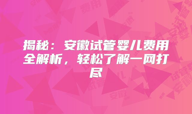 揭秘：安徽试管婴儿费用全解析，轻松了解一网打尽