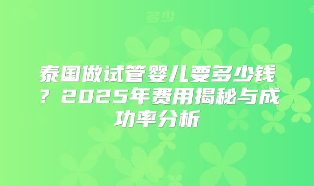 泰国做试管婴儿要多少钱？2025年费用揭秘与成功率分析