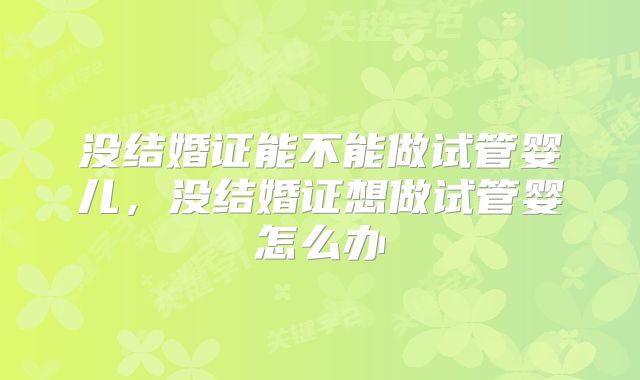 没结婚证能不能做试管婴儿,没结婚证想做试管婴怎么办