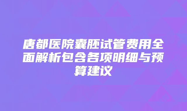 唐都医院囊胚试管费用全面解析包含各项明细与预算建议