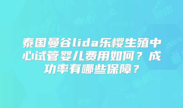 泰国曼谷lida乐樱生殖中心试管婴儿费用如何？成功率有哪些保障？
