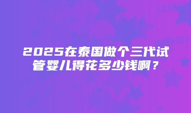 2025在泰国做个三代试管婴儿得花多少钱啊?