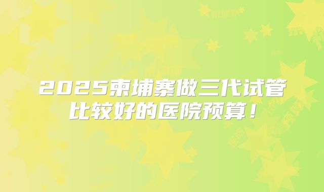 2025柬埔寨做三代试管比较好的医院预算！