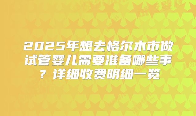 2025年想去格尔木市做试管婴儿需要准备哪些事？详细收费明细一览