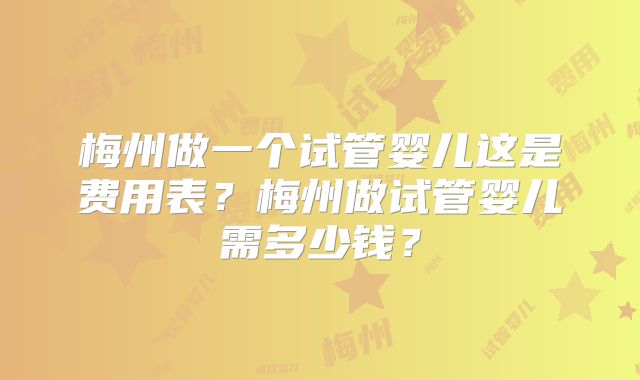 梅州做一个试管婴儿这是费用表？梅州做试管婴儿需多少钱？