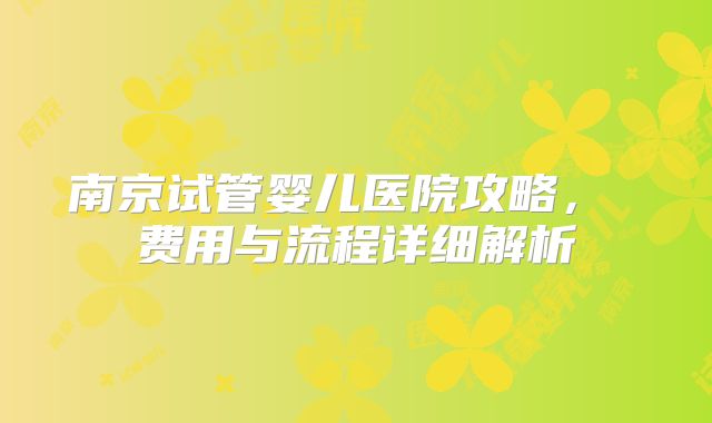 南京试管婴儿医院攻略， 费用与流程详细解析