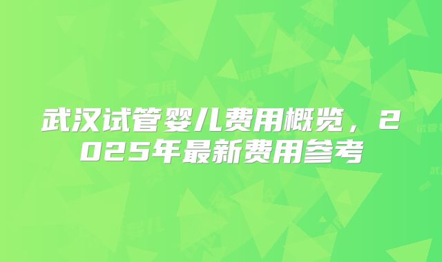 武汉试管婴儿费用概览，2025年最新费用参考