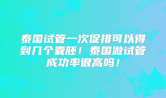 泰国试管一次促排可以得到几个囊胚！泰国做试管成功率很高吗！