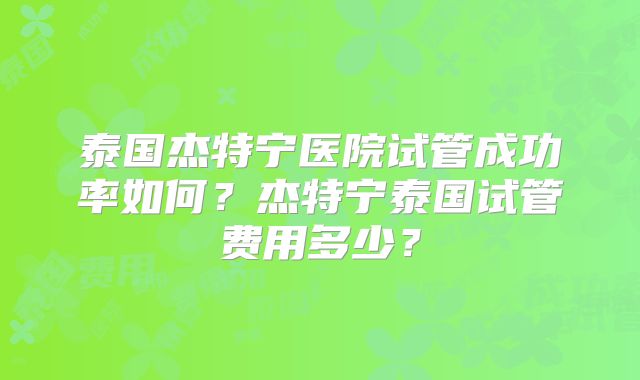 泰国杰特宁医院试管成功率如何？杰特宁泰国试管费用多少？