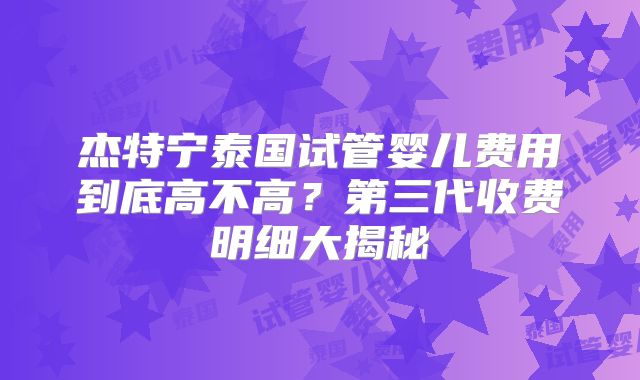 杰特宁泰国试管婴儿费用到底高不高？第三代收费明细大揭秘