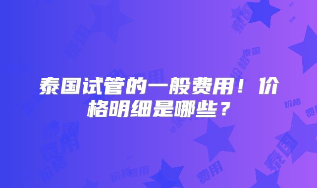 泰国试管的一般费用！价格明细是哪些？
