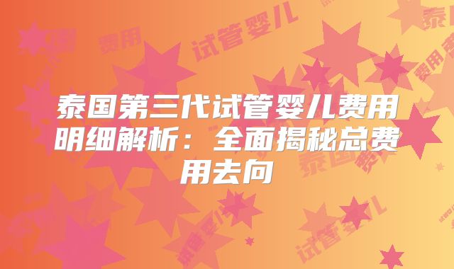 泰国第三代试管婴儿费用明细解析:全面揭秘总费用去向