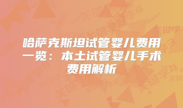 哈萨克斯坦试管婴儿费用一览：本土试管婴儿手术费用解析