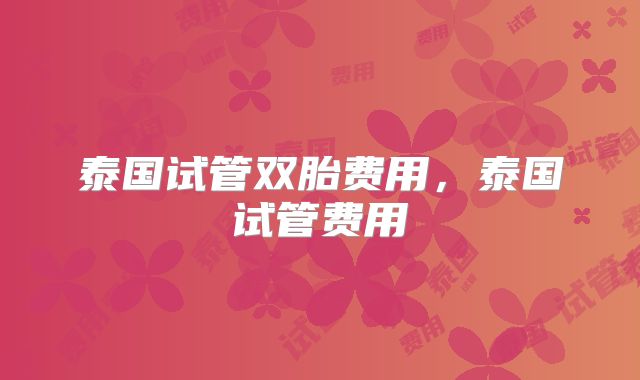 泰国试管双胎费用，泰国试管费用
