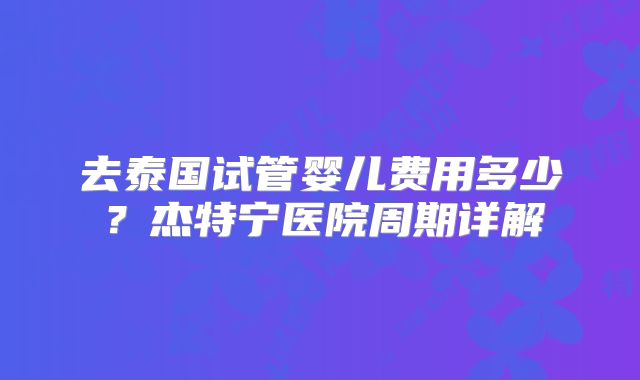 去泰国试管婴儿费用多少？杰特宁医院周期详解