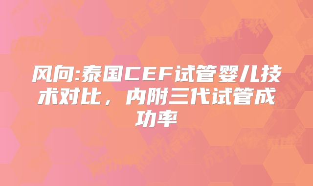风向:泰国CEF试管婴儿技术对比，内附三代试管成功率