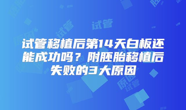试管移植后第14天白板还能成功吗?附胚胎移植后失败的3大原因
