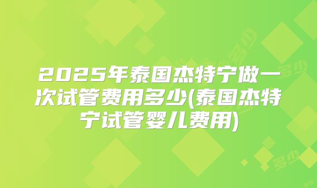 2025年泰国杰特宁做一次试管费用多少(泰国杰特宁试管婴儿费用)