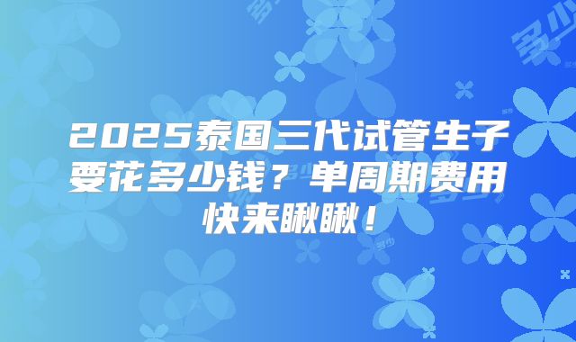 2025泰国三代试管生子要花多少钱？单周期费用快来瞅瞅！