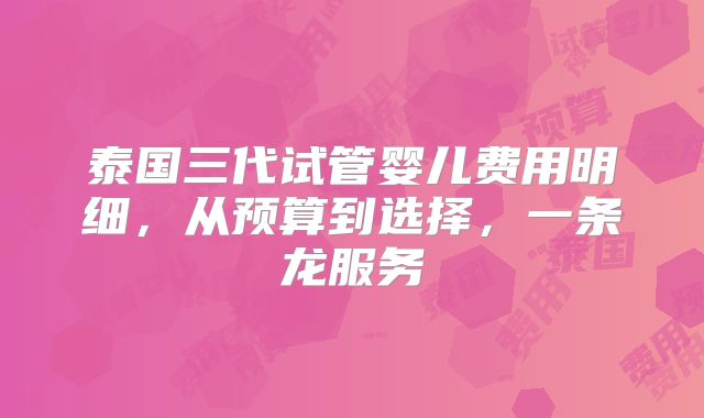 泰国三代试管婴儿费用明细，从预算到选择，一条龙服务