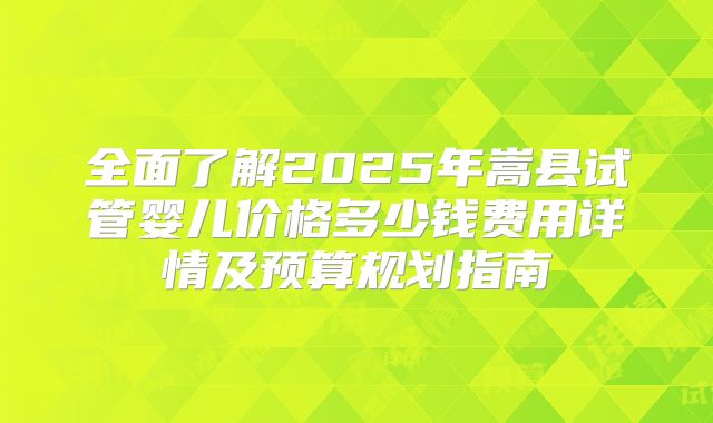 全面了解2025年嵩县试管婴儿价格多少钱费用详情及预算规划指南