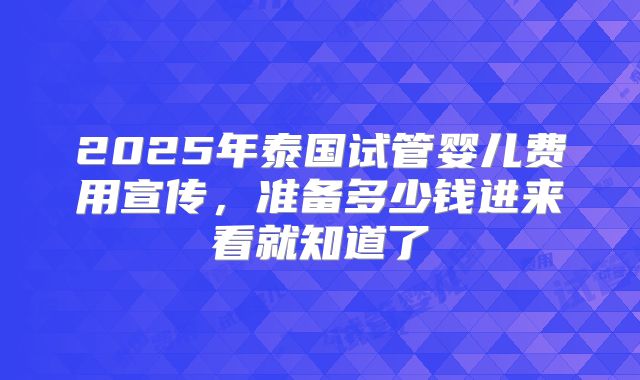 2025年泰国试管婴儿费用宣传，准备多少钱进来看就知道了