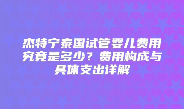杰特宁泰国试管婴儿费用究竟是多少？费用构成与具体支出详解