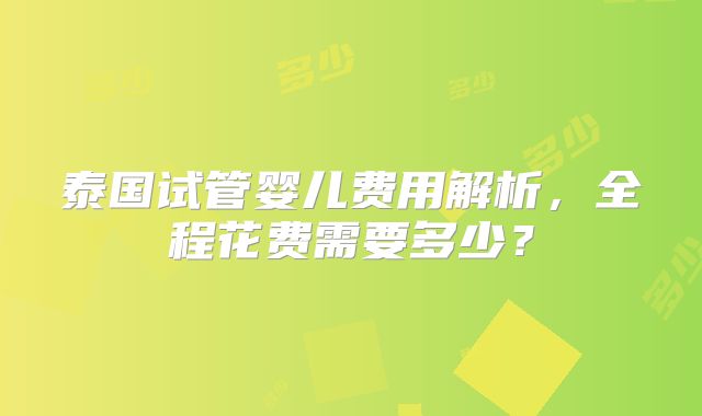 泰国试管婴儿费用解析，全程花费需要多少？