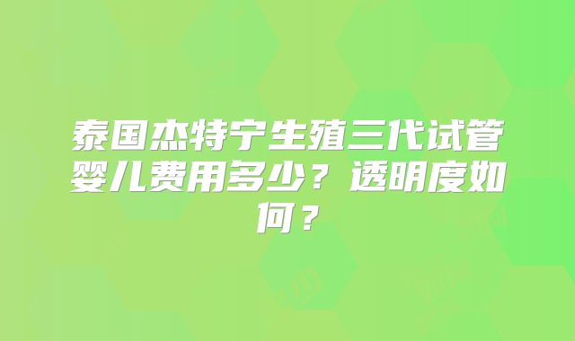 泰国杰特宁生殖三代试管婴儿费用多少？透明度如何？