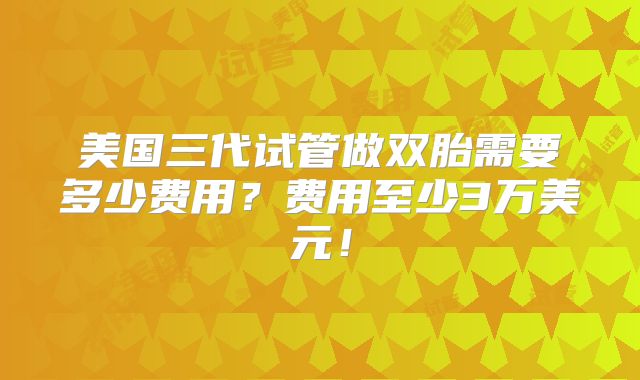 美国三代试管做双胎需要多少费用?费用至少3万美元!