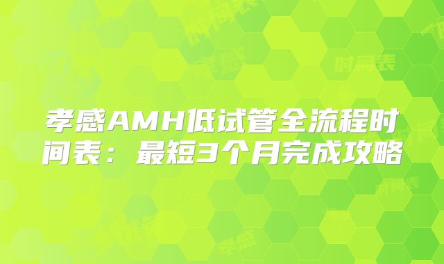 孝感AMH低试管全流程时间表：最短3个月完成攻略