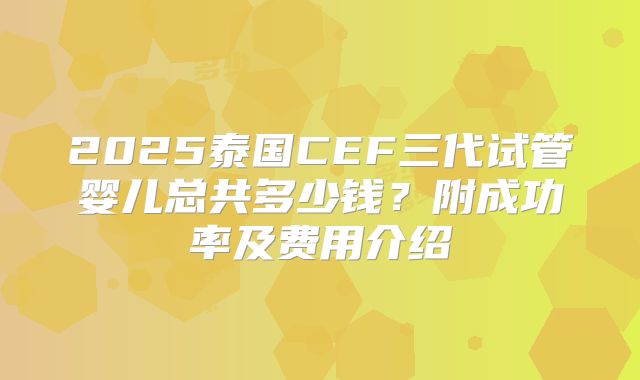 2025泰国CEF三代试管婴儿总共多少钱？附成功率及费用介绍