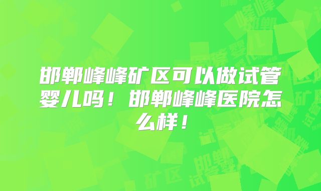 邯郸峰峰矿区可以做试管婴儿吗！邯郸峰峰医院怎么样！
