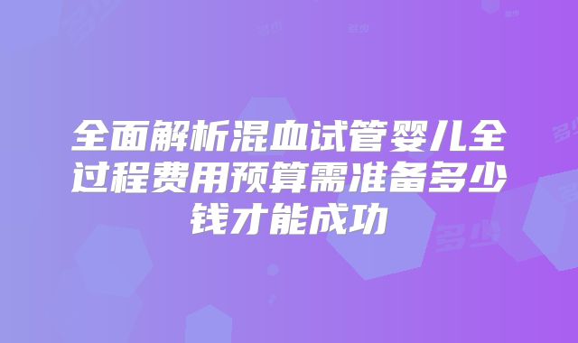 全面解析混血试管婴儿全过程费用预算需准备多少钱才能成功