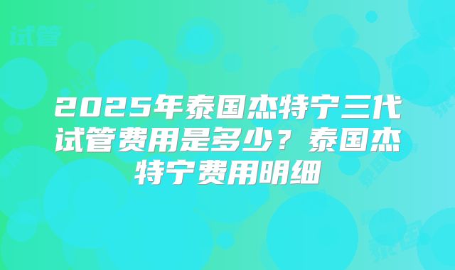 2025年泰国杰特宁三代试管费用是多少？泰国杰特宁费用明细
