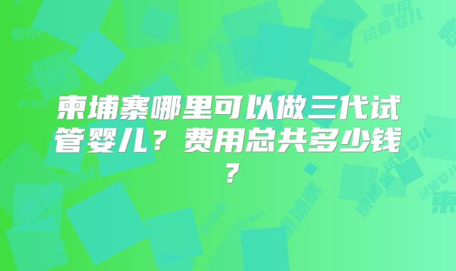 柬埔寨哪里可以做三代试管婴儿？费用总共多少钱？