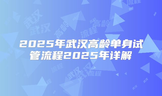 2025年武汉高龄单身试管流程2025年详解